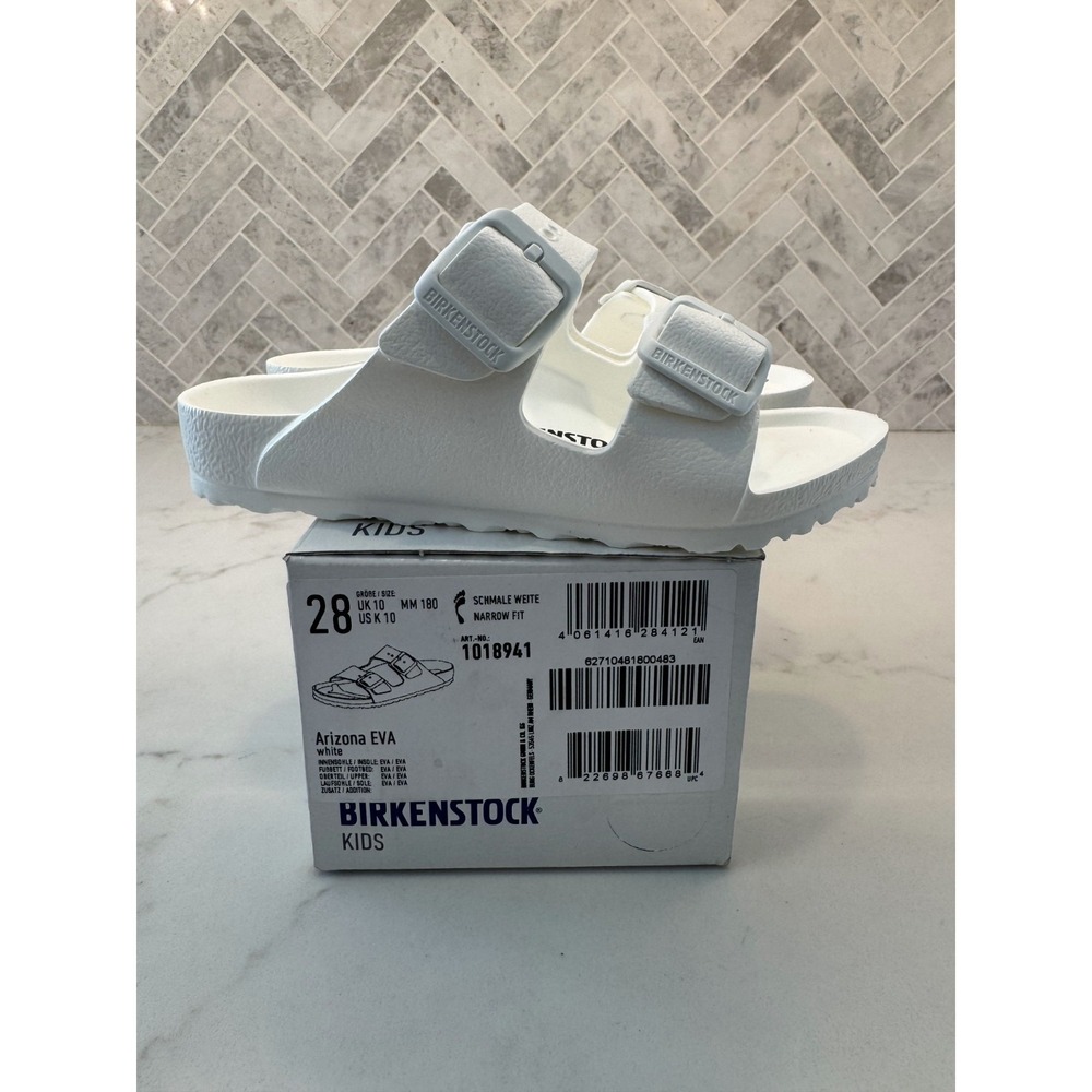 Birkenstock Arizona EVA Sandals Kids‎ Youth Size 10 28 White Double Strap Slides